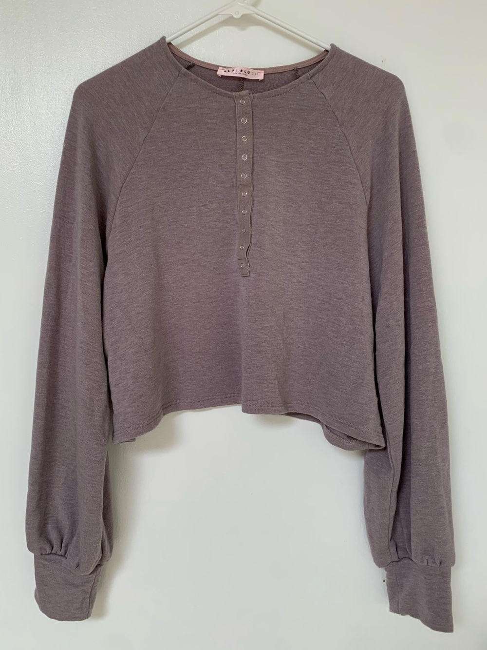 Blue Blush Cropped Henley Top